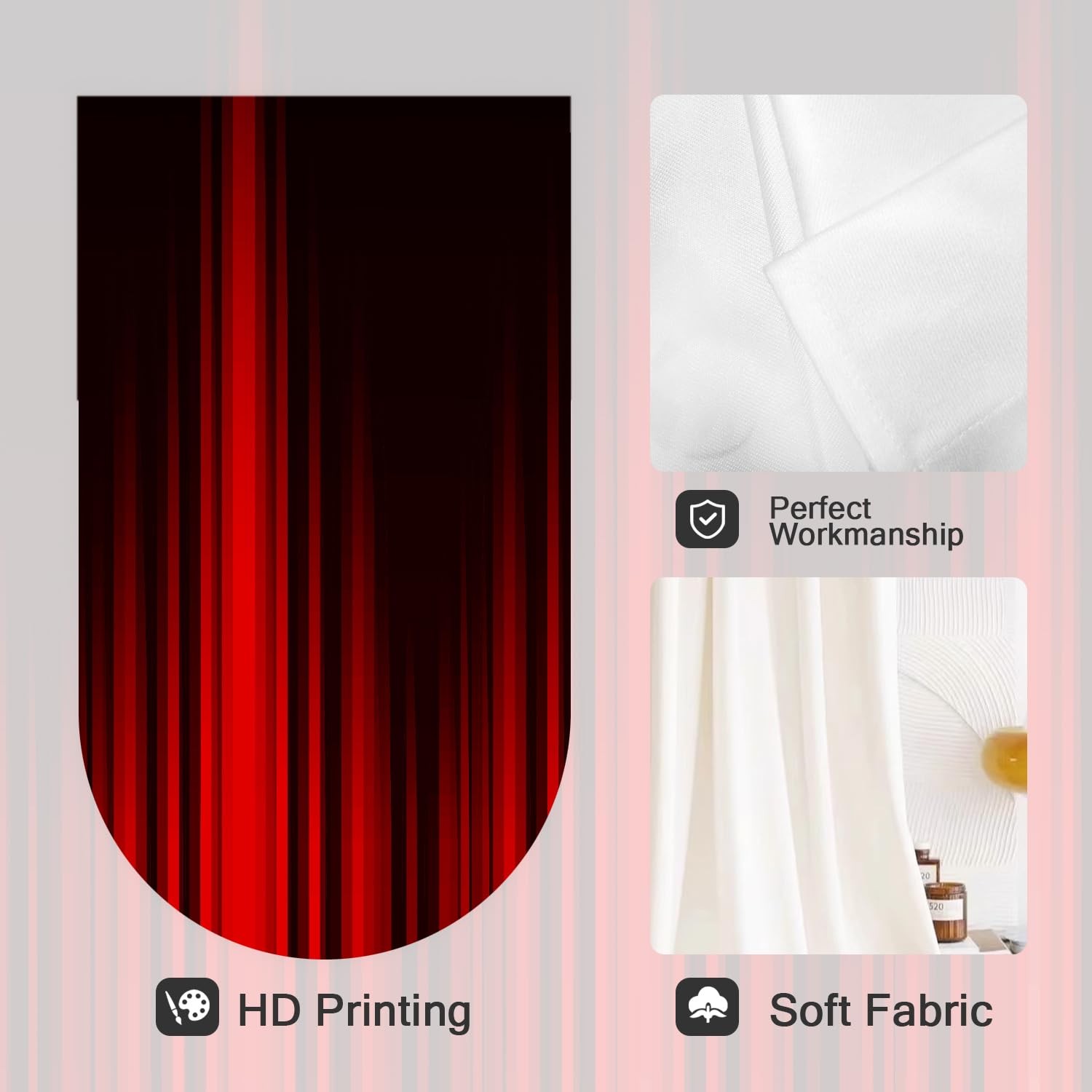 Red and Black Window Curtains for Bedroom 42 x 63 Inch Rod Pocket Ombre Anime…