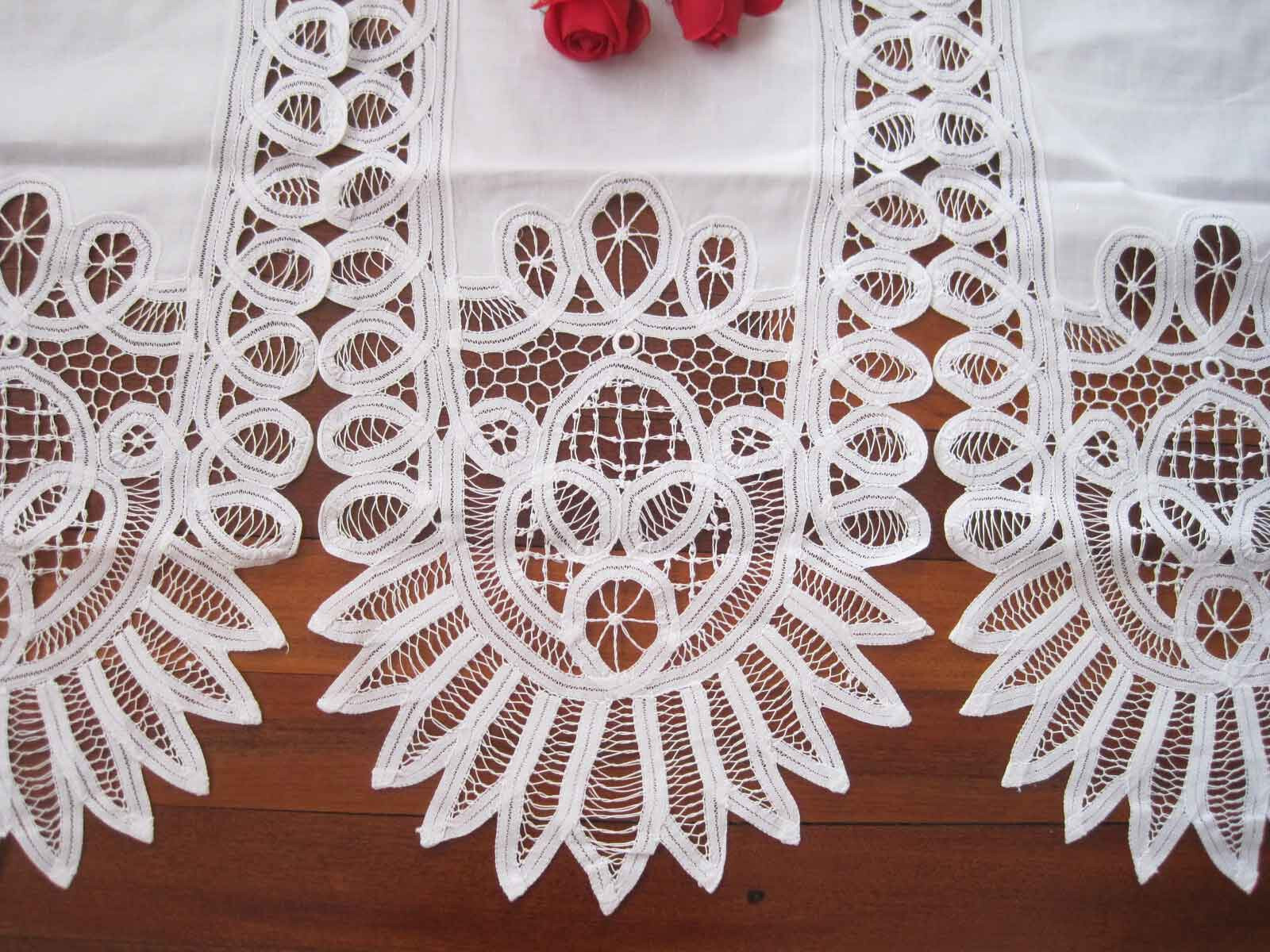 Only@ Elegant Three Panel Hand Batten Lace White Cotton Door Curtain 94cm Drop