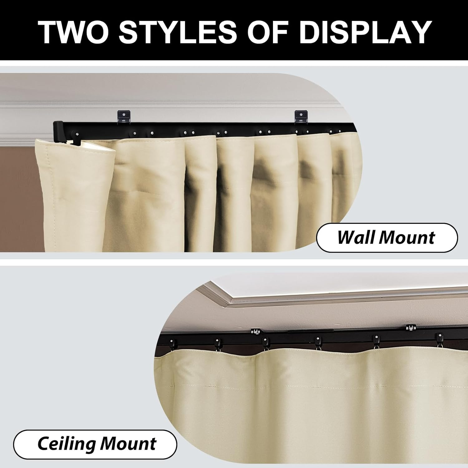 Extra Wide Blackout Curtain Set with Ceiling Track for Room Privacy 108×84 in Be