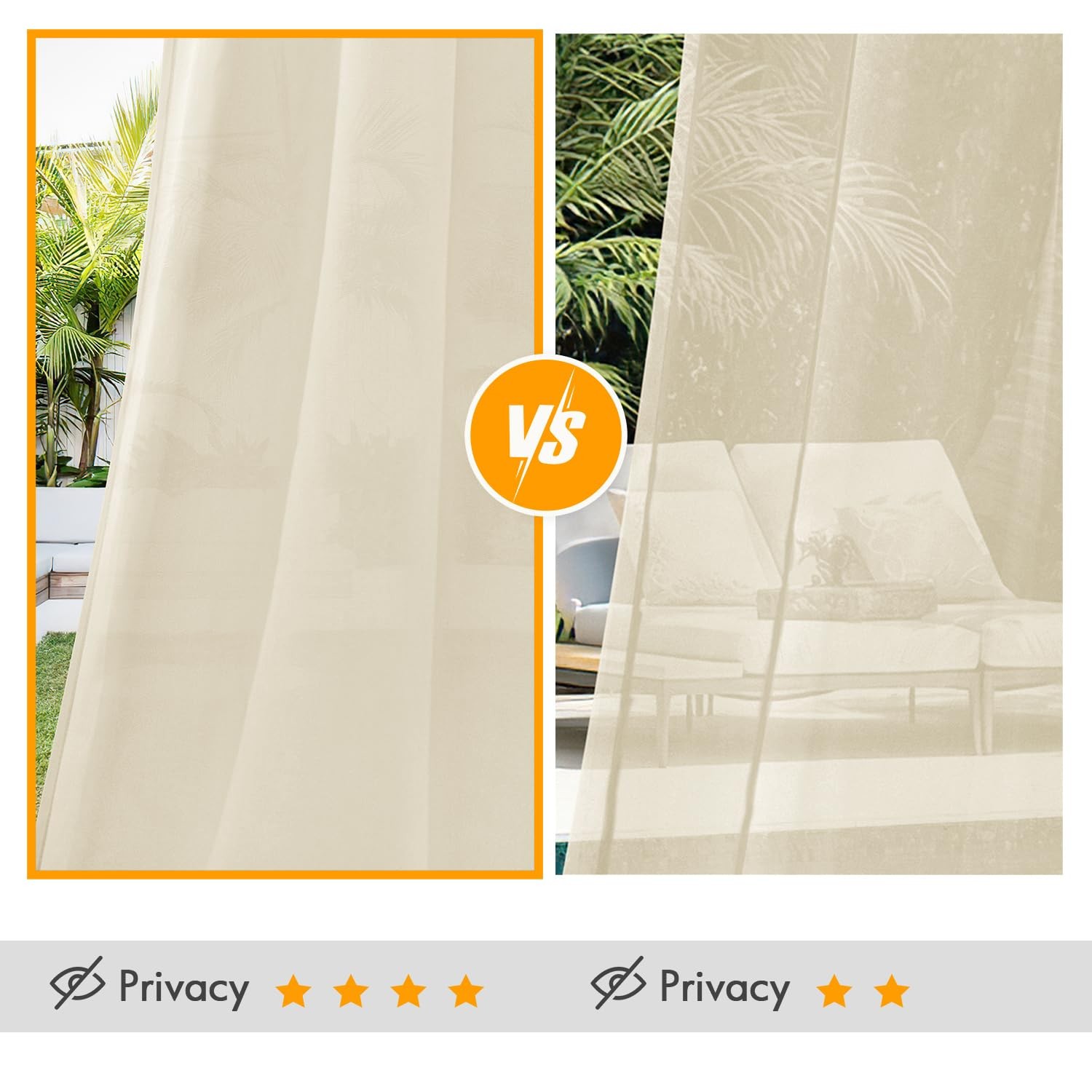 Cream Beige Privacy Outdoor Curtains Waterproof Non-See-Through Semi Sheer 2 …