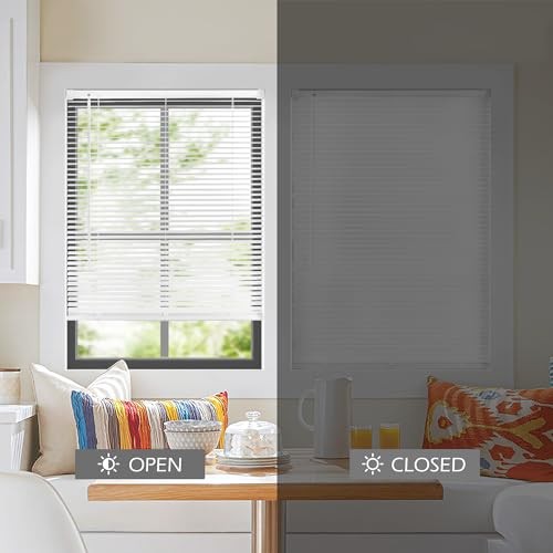 Cordless 1″ Vinyl Mini Blinds for Indoor Windows – Light 27″ W x 64″ H White