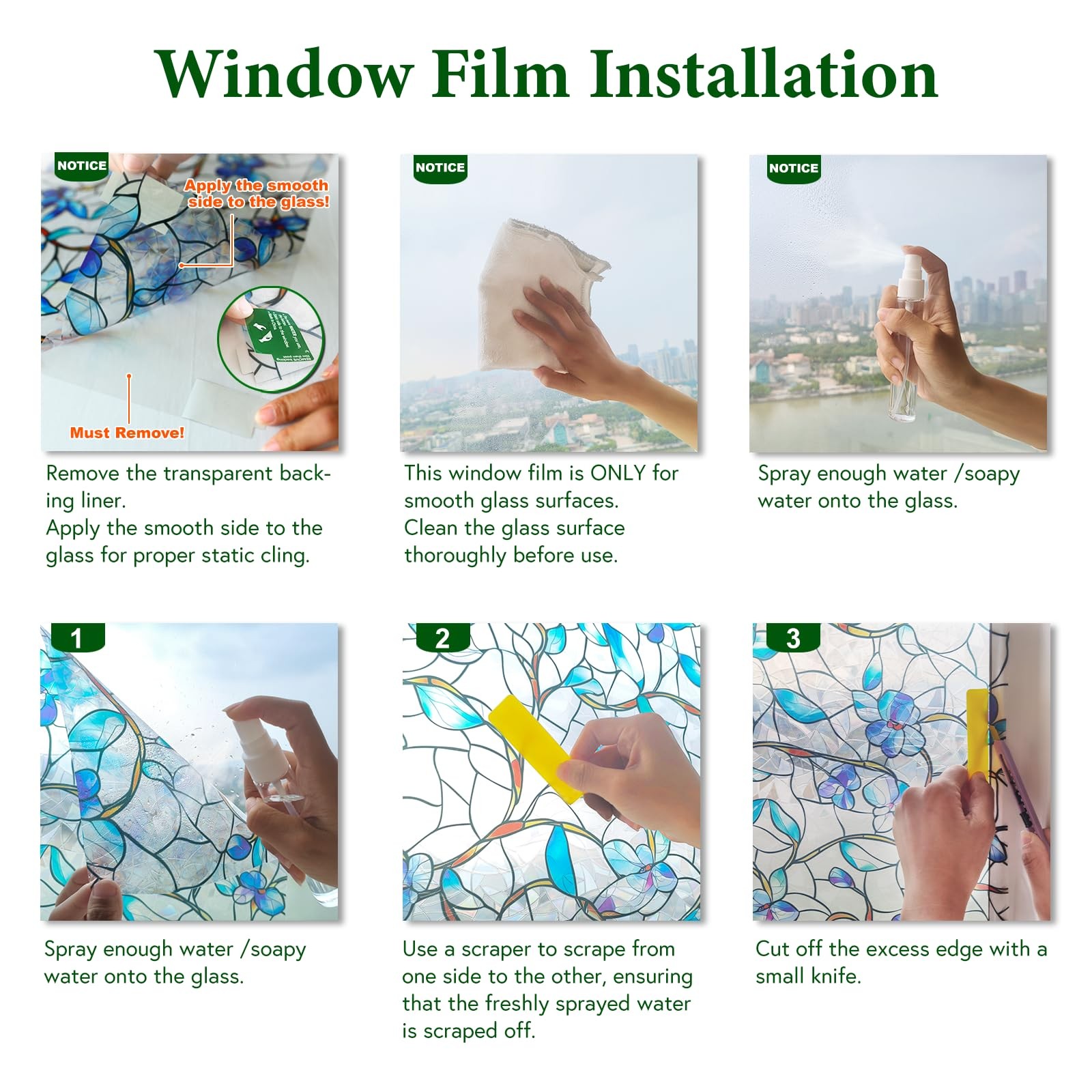 Window Privacy Film Stained Glass Decorative Static Clings Rainbow Window Tin…