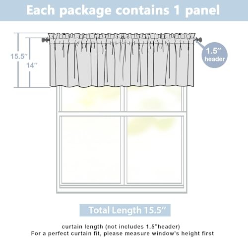 Valance for Window 14 Inch Length, Light 60″W x 14″L (Pack of 1) Linen