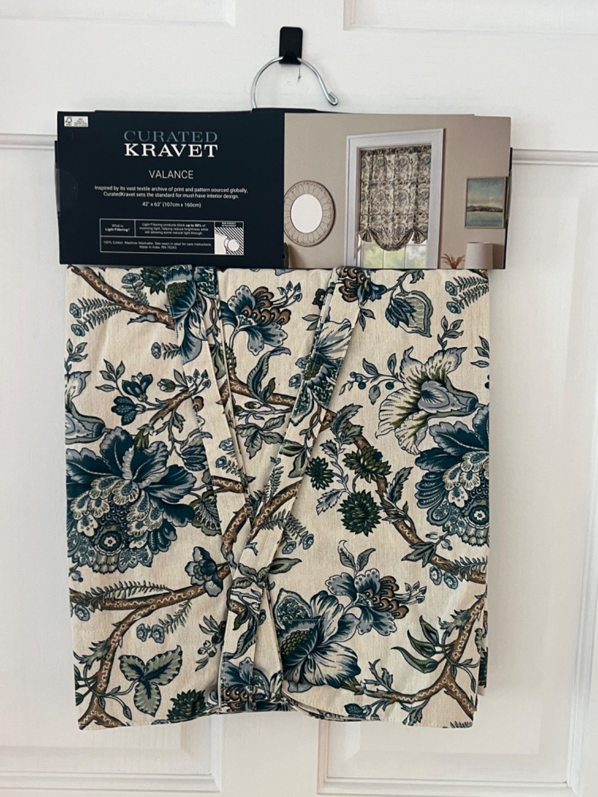 NWT! Curated Kravet Valance Cotton Jacobean Floral Blue Floral 42” X 63”