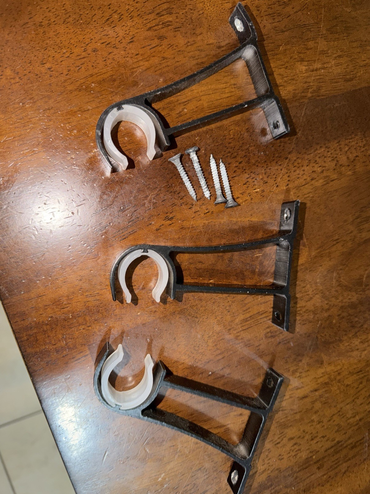 Set of 3 Black Metal Wall Mounted Curtain Rod Pole Holders with Screws