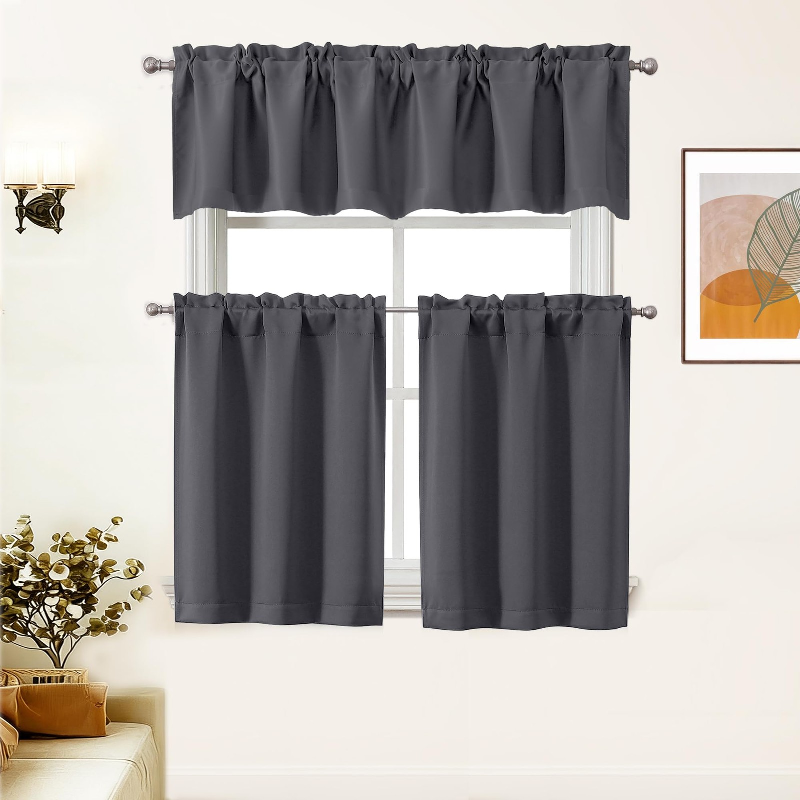 Lecloud Grey Valance for Windows 12 Inch 52″W x 12″L (Pack of 1),
