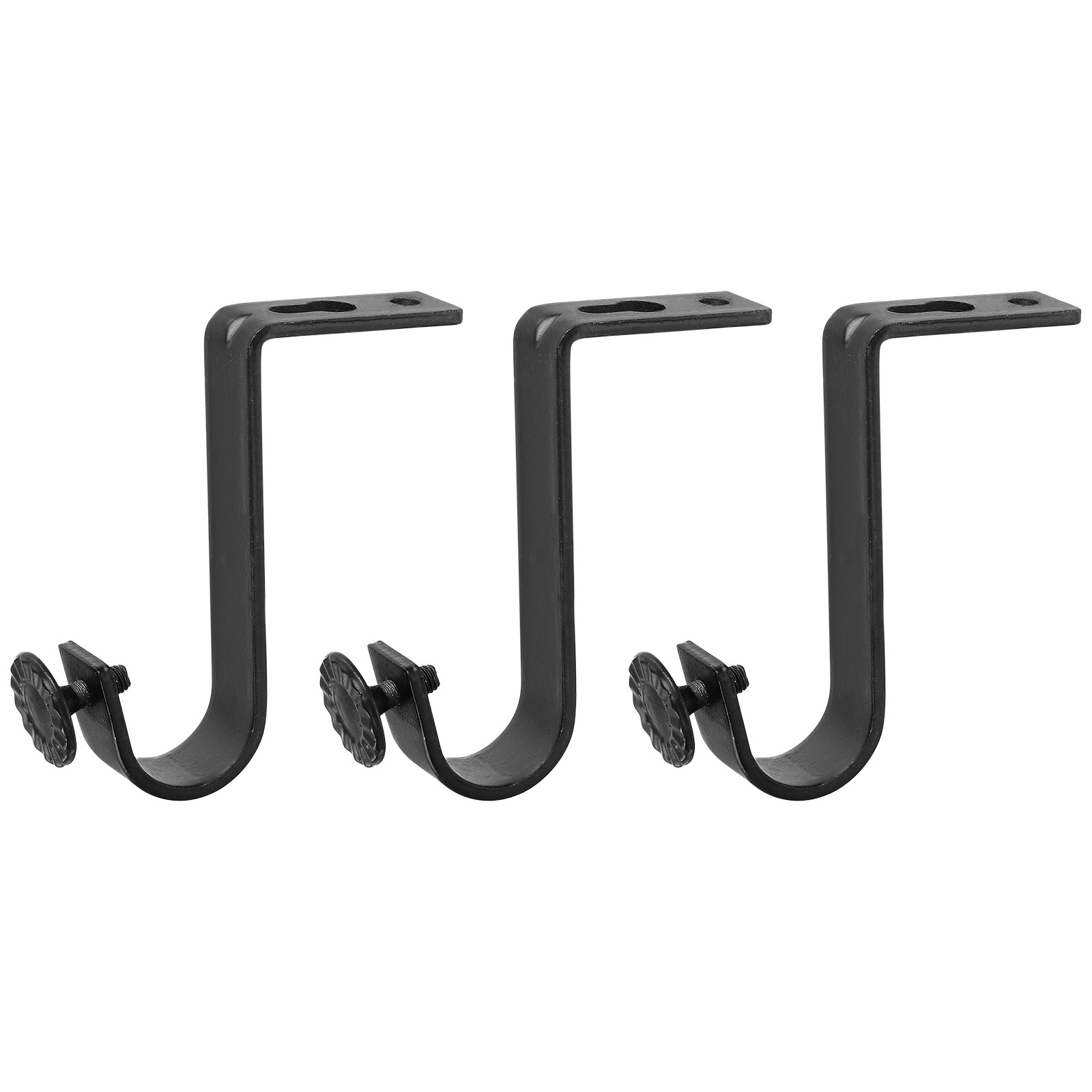 3Pcs Ceiling Mount Curtain Rod Brackets Drapery Holder for 0.8 Inch Rod Black
