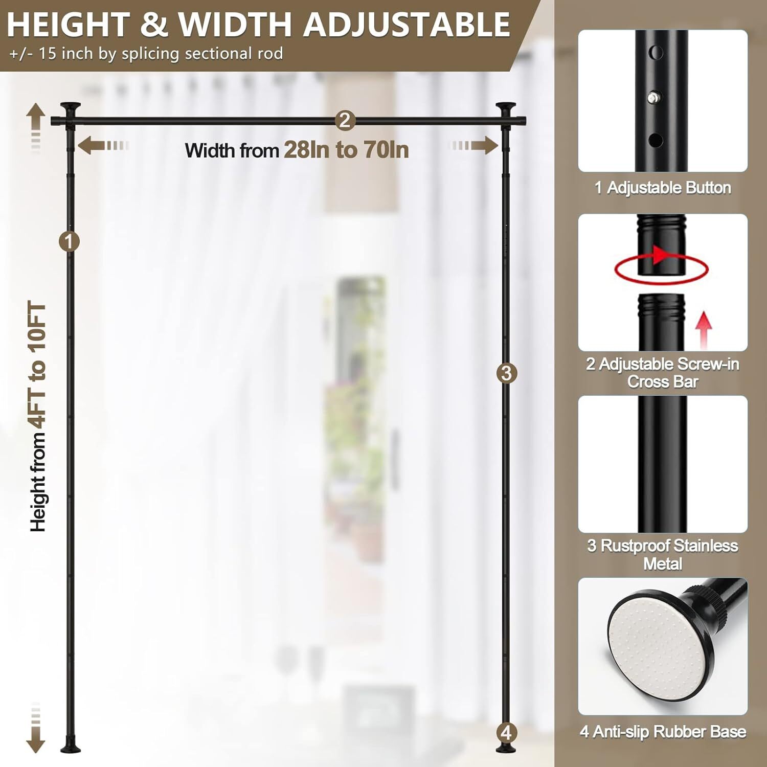 Room dividers, no-drill curtain rods wall dividers, privacy dividers window rods