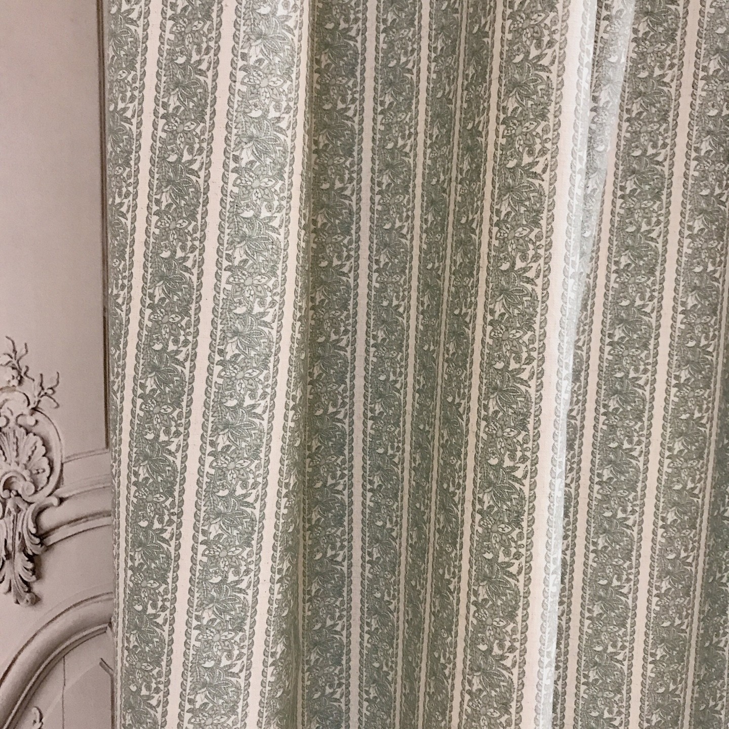 Handcrafted Floral Curtains Linen Blend – Pale Teal Botanical – Custom Panels