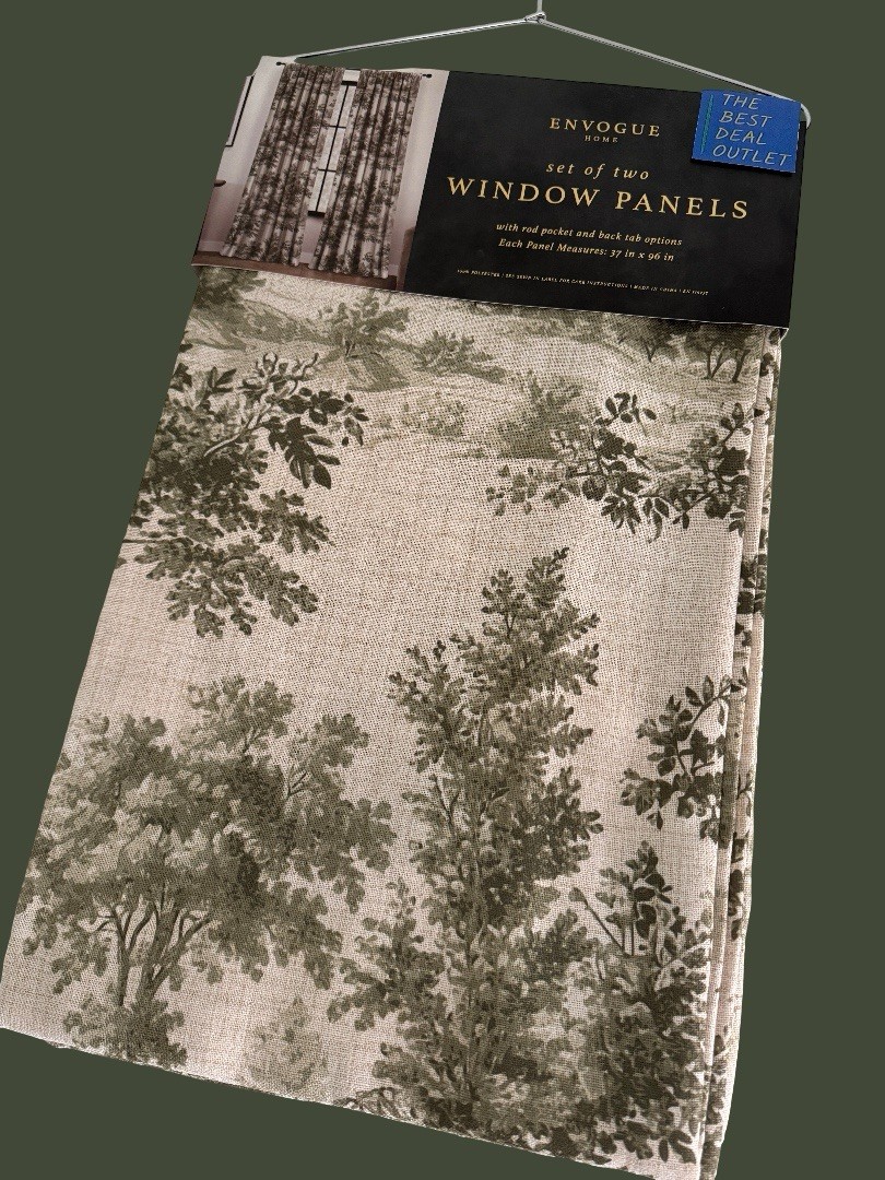 New ENVOGUE Window Curtains 2 Panels 37 x 96″ Beige Olive Green Drapers Back Tab