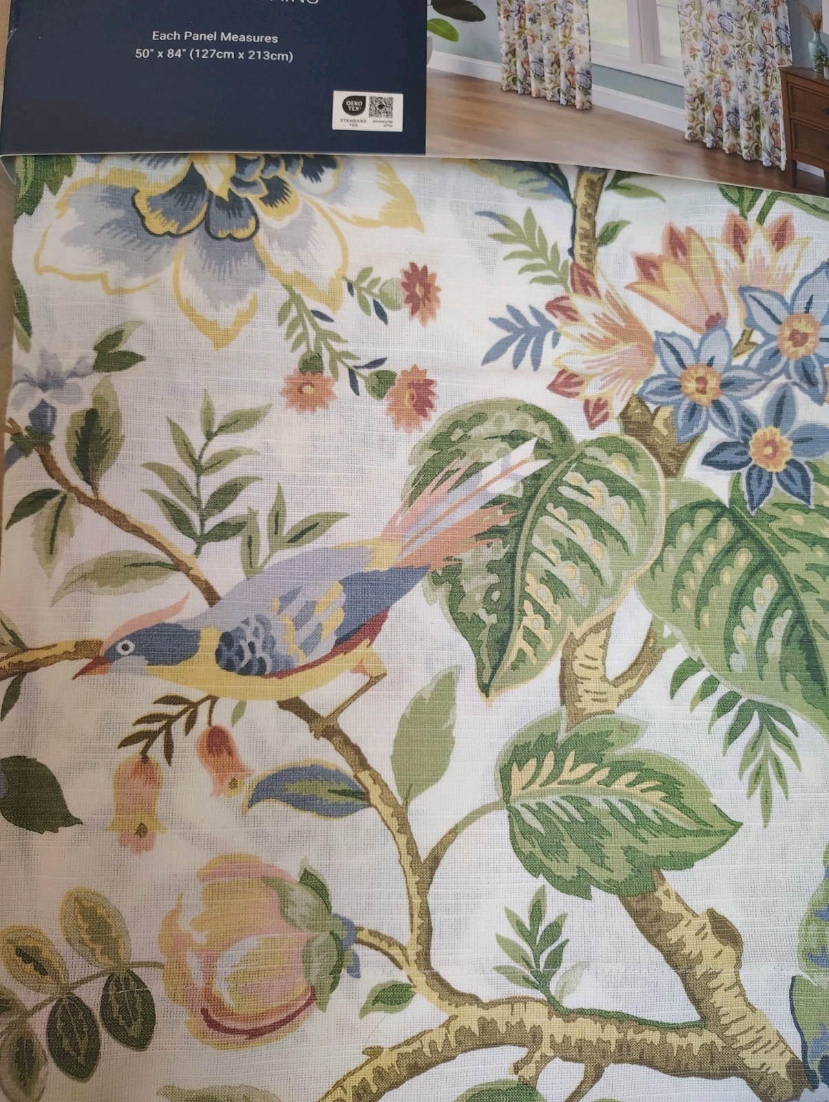 NWT Curated Kravet 2 pc Window Curtains Tree of Life Floral Birds Cotton 84″ lg