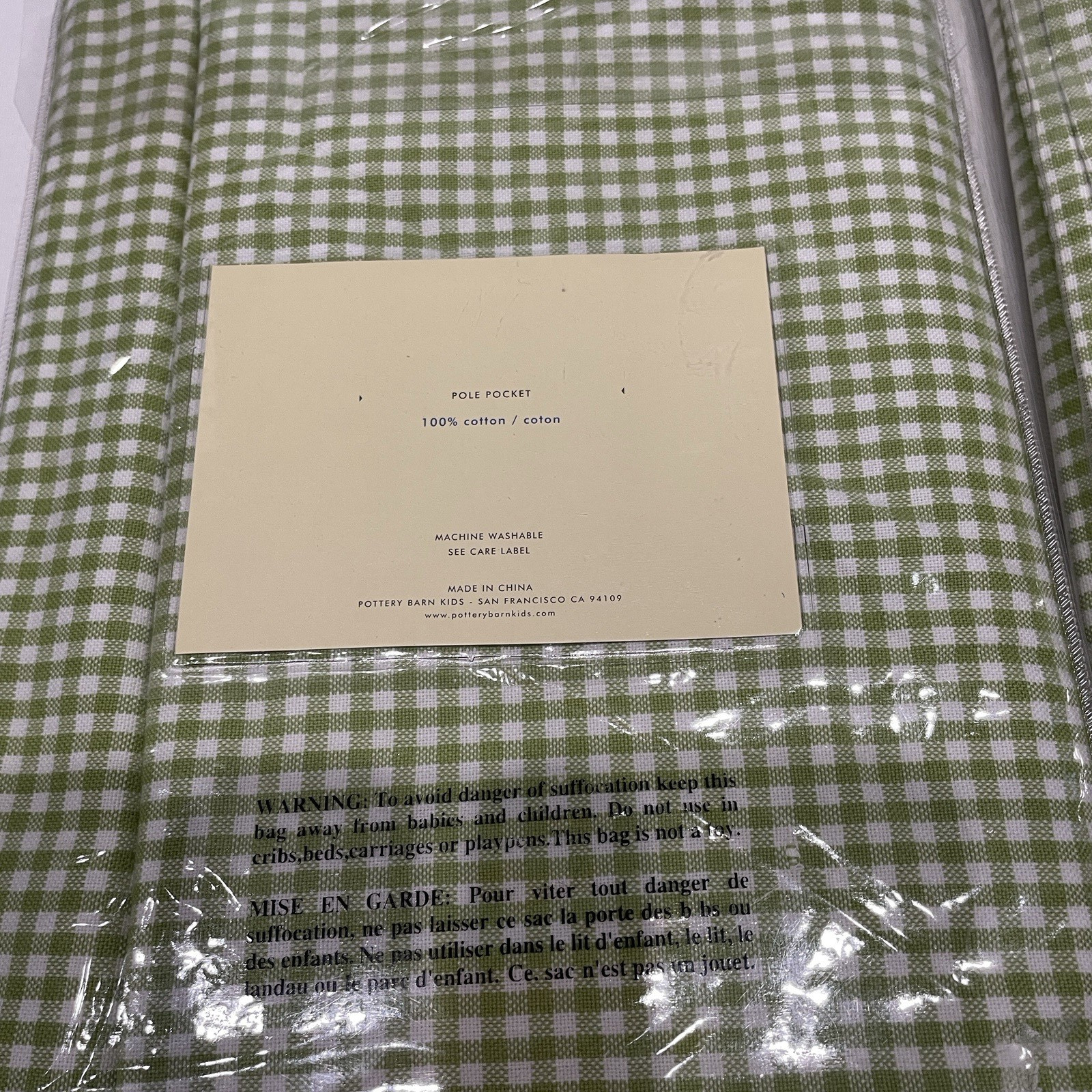 New Pottery Barn Kids Green & White Cotton Curtains 44×63″ Pair Open Package