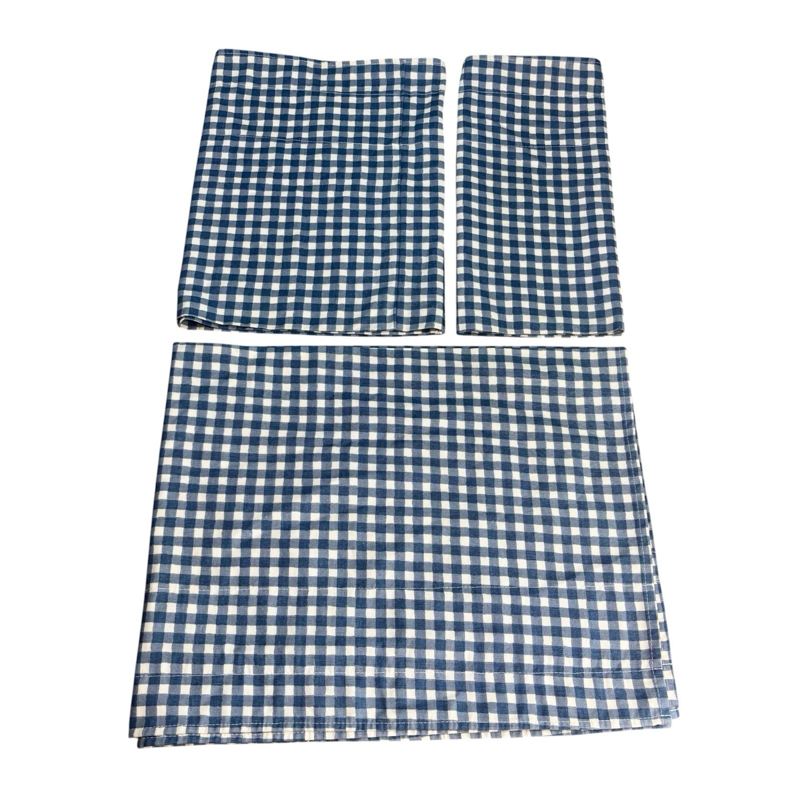VTG WAVERLY 3pcs Blue White Gingham Check Balloon Valance SET Country Farmhouse