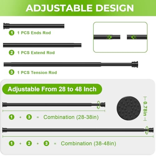 2 Pack Spring Tension Rods 28-48 Inches No Drill Tension 28-48inch-2PCS Black