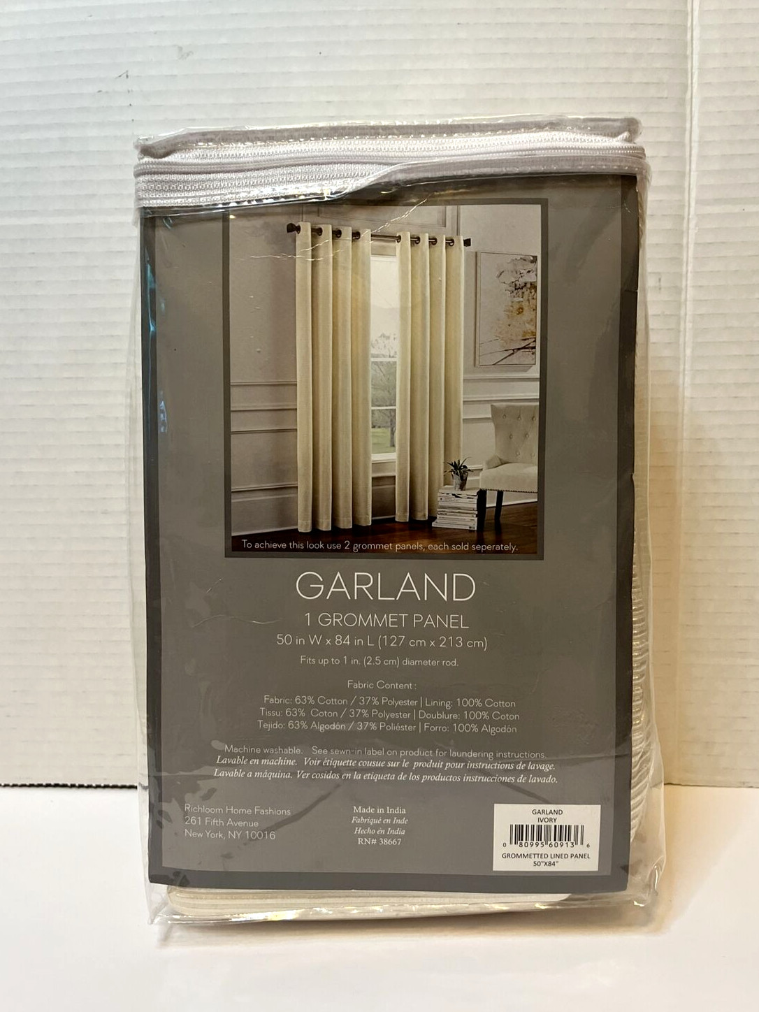 NEW Garland Room Darkening Lined Grommet Top Curtain One Panel Ivory Cotton Poly
