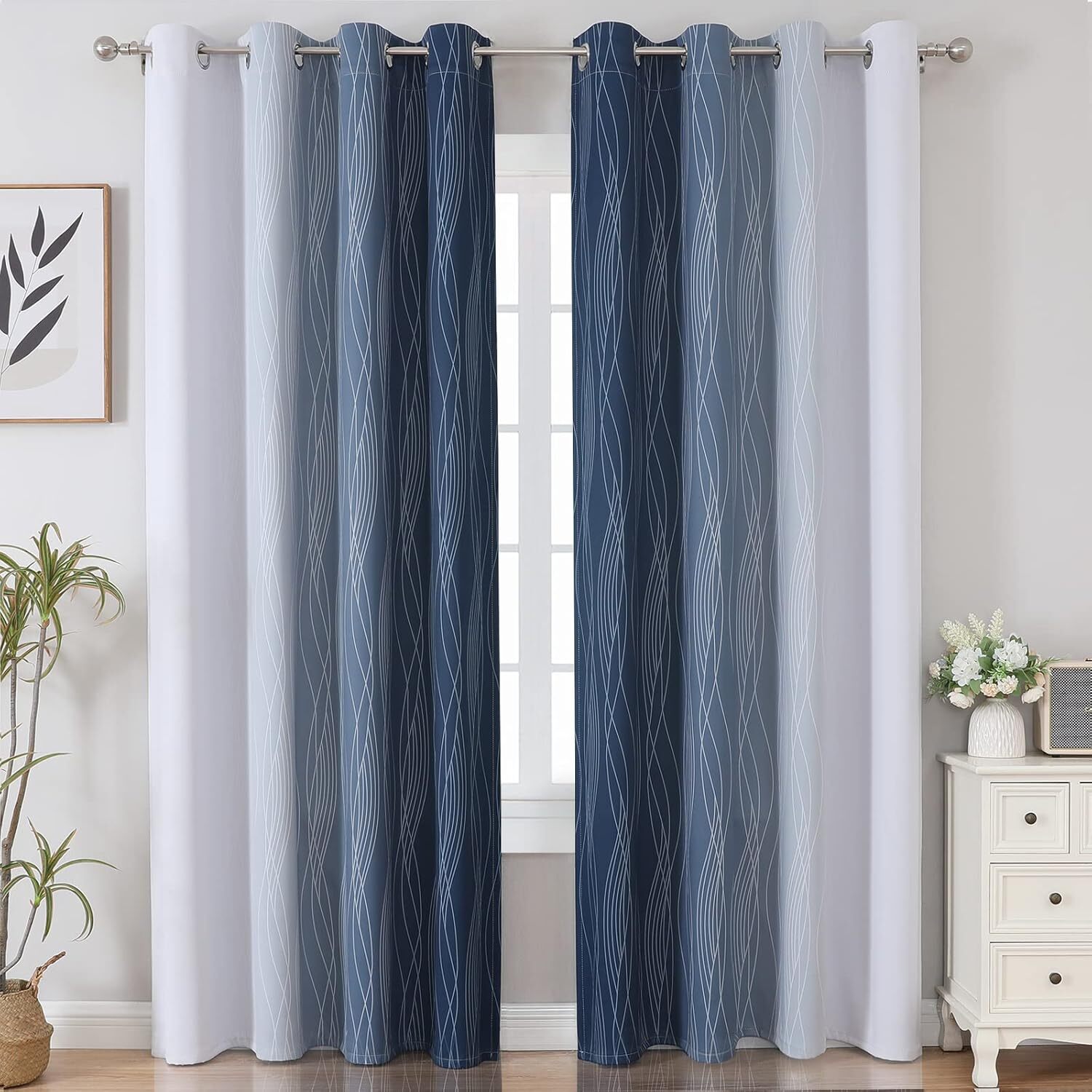 84-Inch Blackout Folded Trim Curtains, Insulated Mixed Color Curtains, 2 PANELS