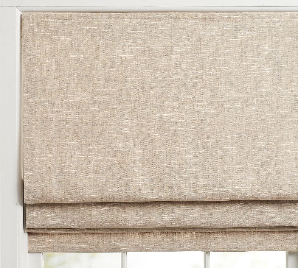 Pottery Barn Belgian linen blackout Roman shade cordless 32 x 64 dark flax