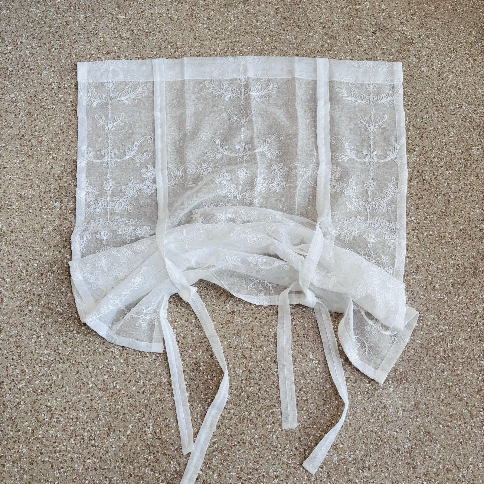 1 pc White Sheer Curtains With Embroidered Flower Pattern 47” L X 31” W E1-773