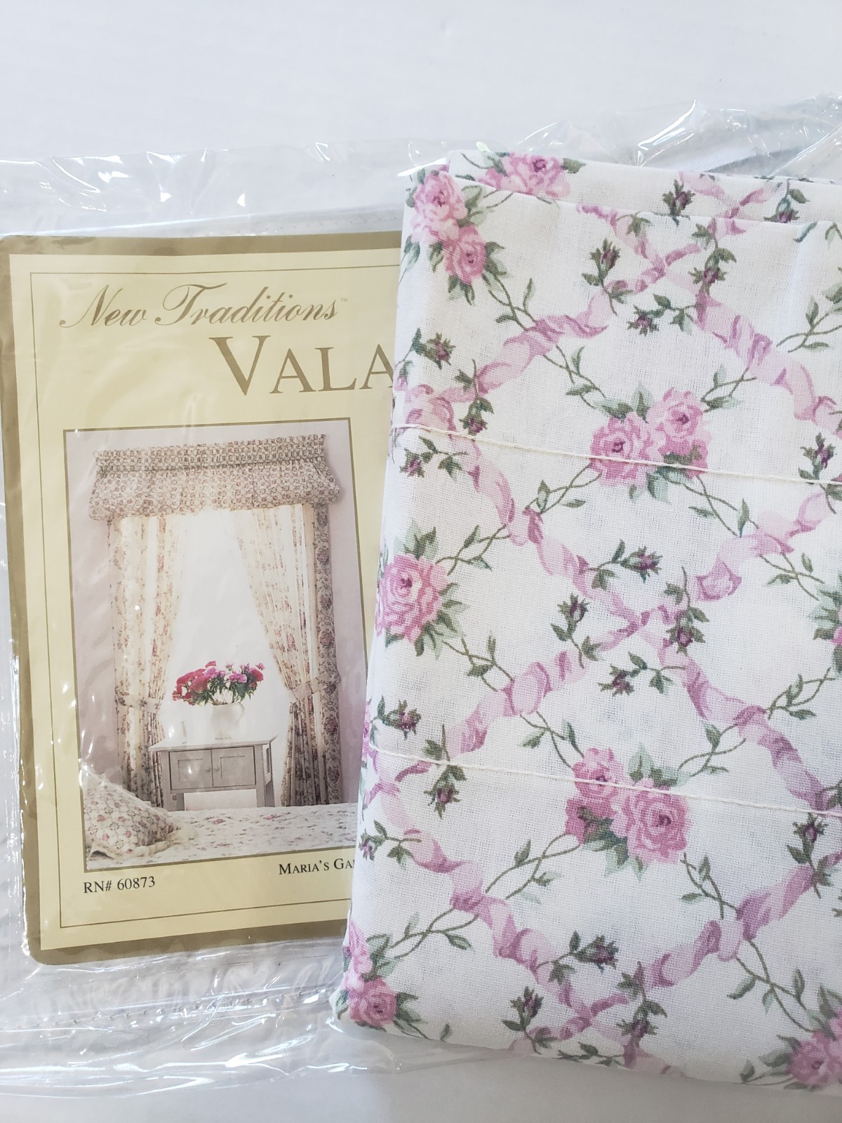 Vintage Floral Garden Balloon Valance Cream & Pink 84×15 New USA Made Cottage