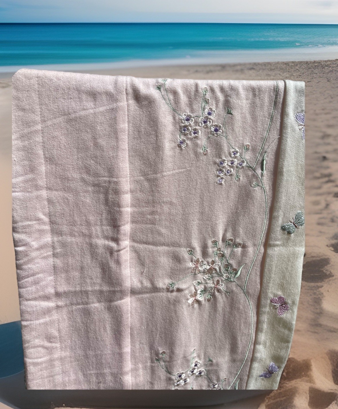 Kids Line Luxury Embroidered Valance Flowers Butterfly Pink Nursery Girl 60×15