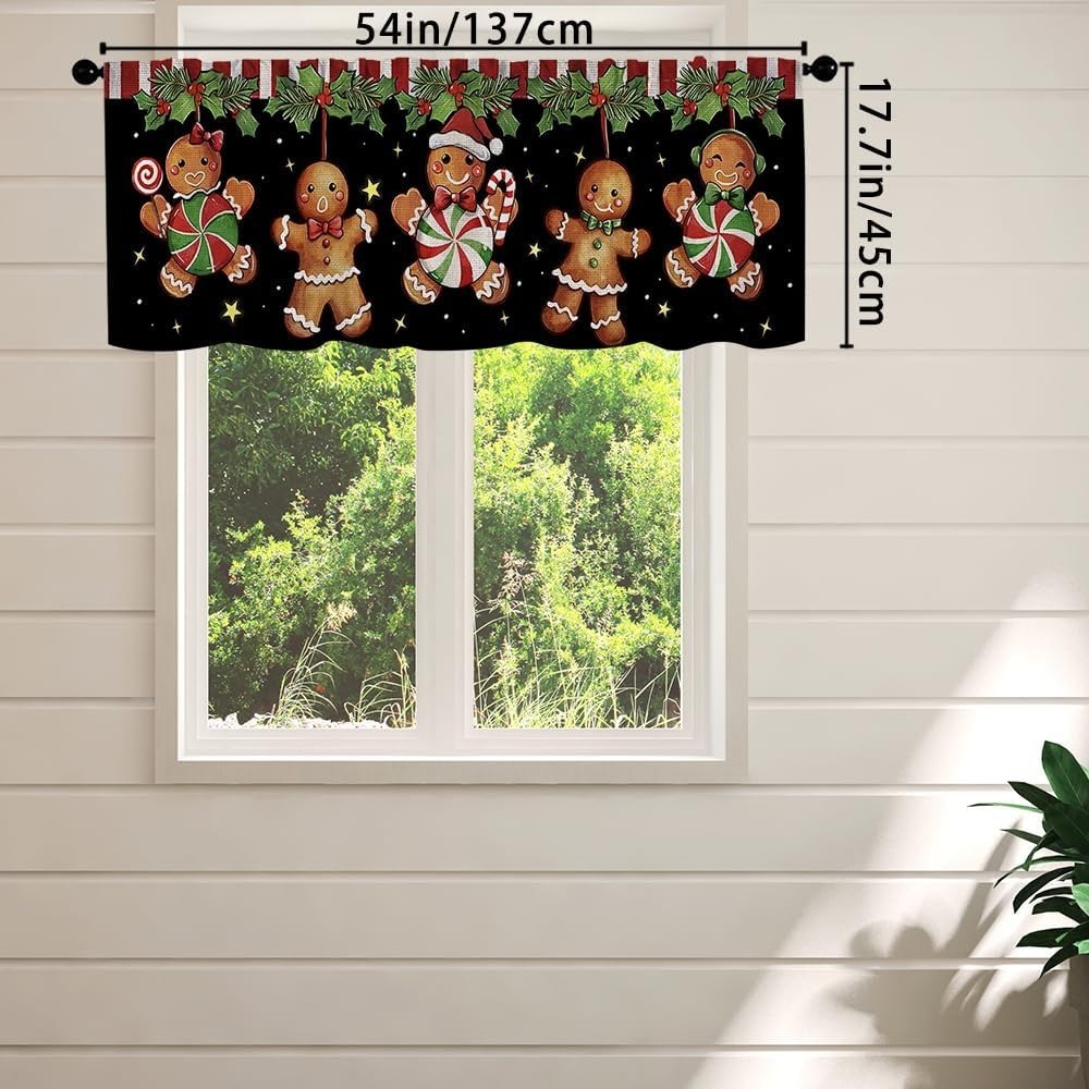 Christmas Valance Curtains Gingerbread Man Design 54×18 Inch Window Treatment