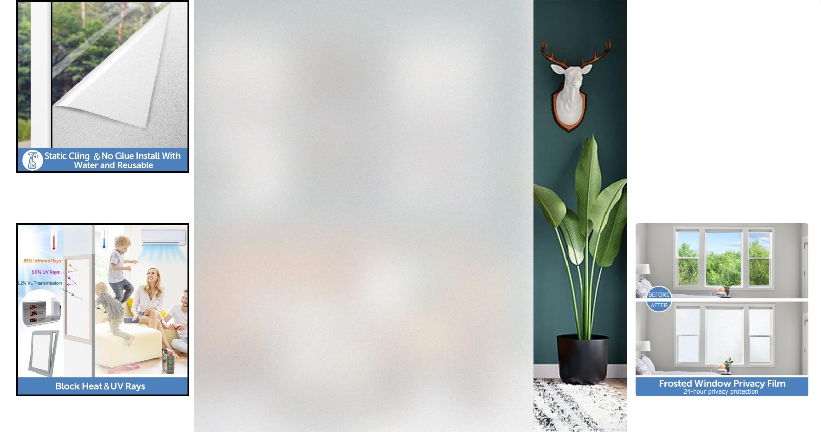 Frosted Window Privacy Film – UV Blocking & Heat Control, 23.6 x 78.7 Inch