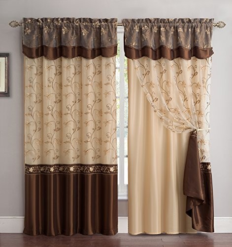 Fancy Collection Embroidery Curtain Set 2 Panel Drapes with Backing & Valance Co