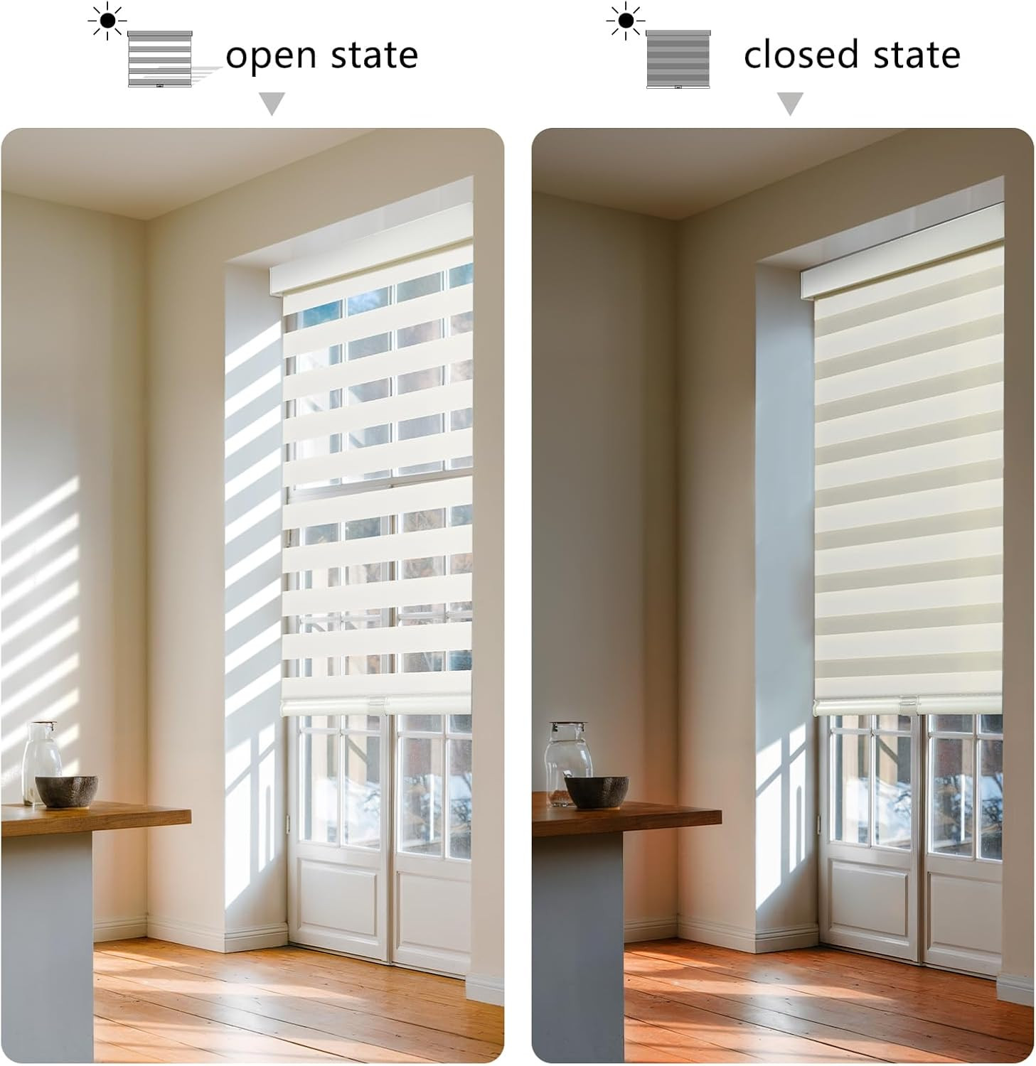 Cordless Zebra Blinds for Windows Pull down Roller Window Shades Dual Layer Ligh