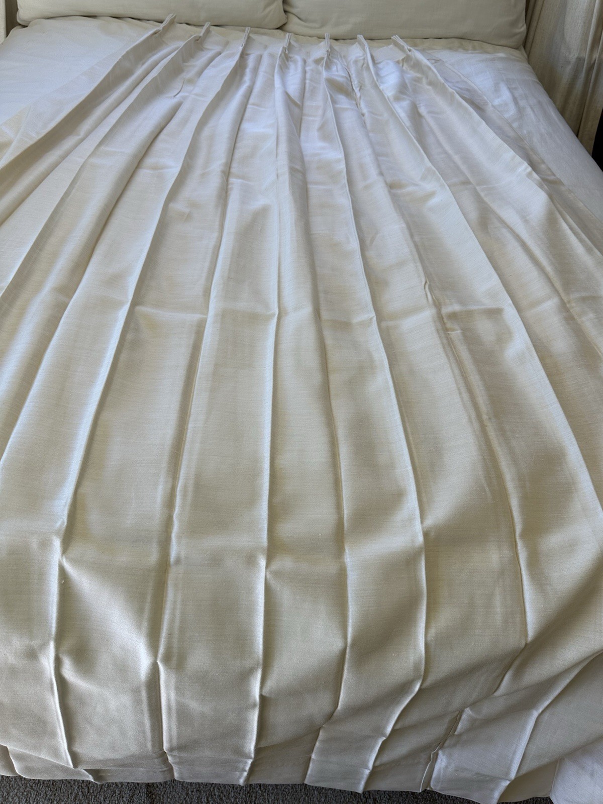 2 Vtg Sears MCM Pinch Pleat Drapery Panels Ivory Lined Weighted 36”Wx85”L Pair