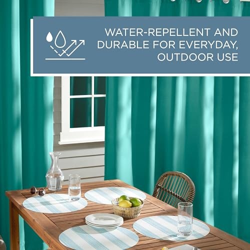 Cabana Solid Heavyweight Indoor Outdoor Curtains, 54″W x 96″L (Pack of 2) Teal