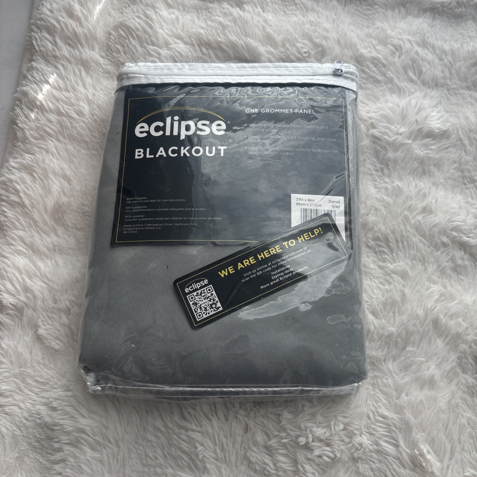 Eclipse Blackout One Grommet Window Curtain Panel 37in x 84in grey New