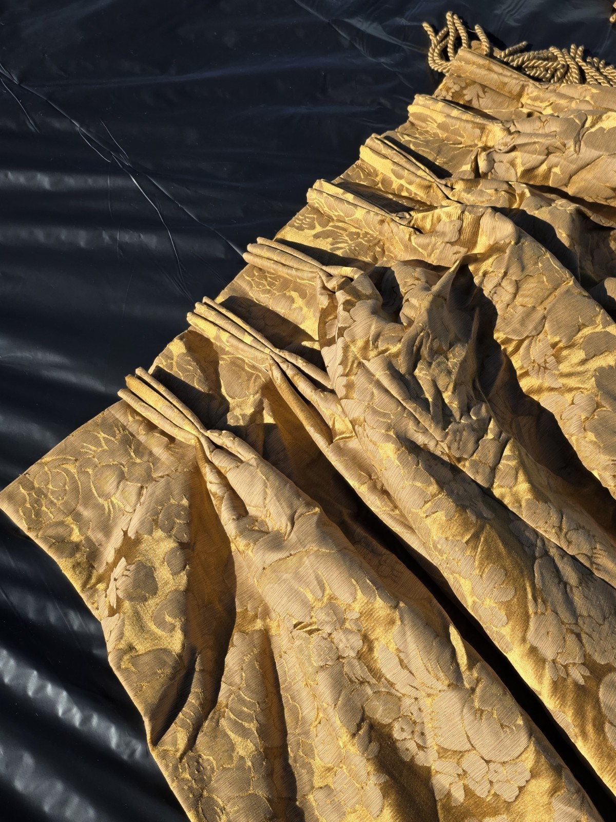French Yellow Gold Interlined Drapes Set 122″ X 35″ Each Vintage Hand Made