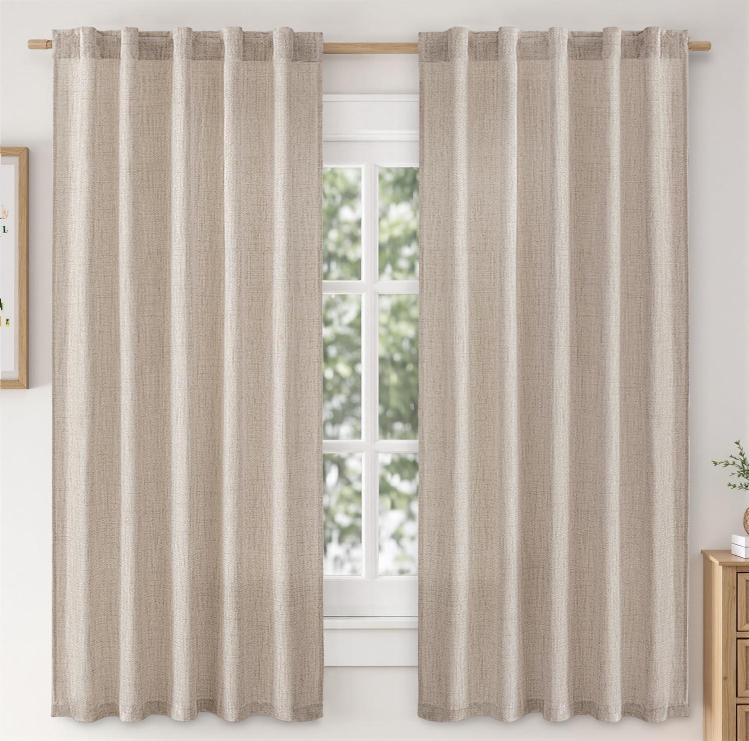 MIULEE Faux Linen Curtains 63 Inch Length 2 42″W x 63″L (Pack of 2),