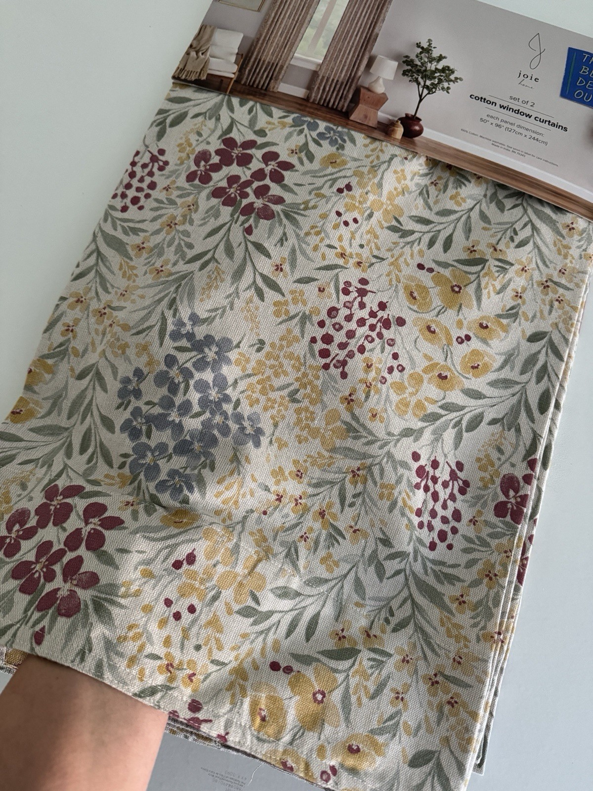 Joie Window Curtains 2 Panels 50 x 96″ Cotton Wildflower Cream Drapers Back Tab