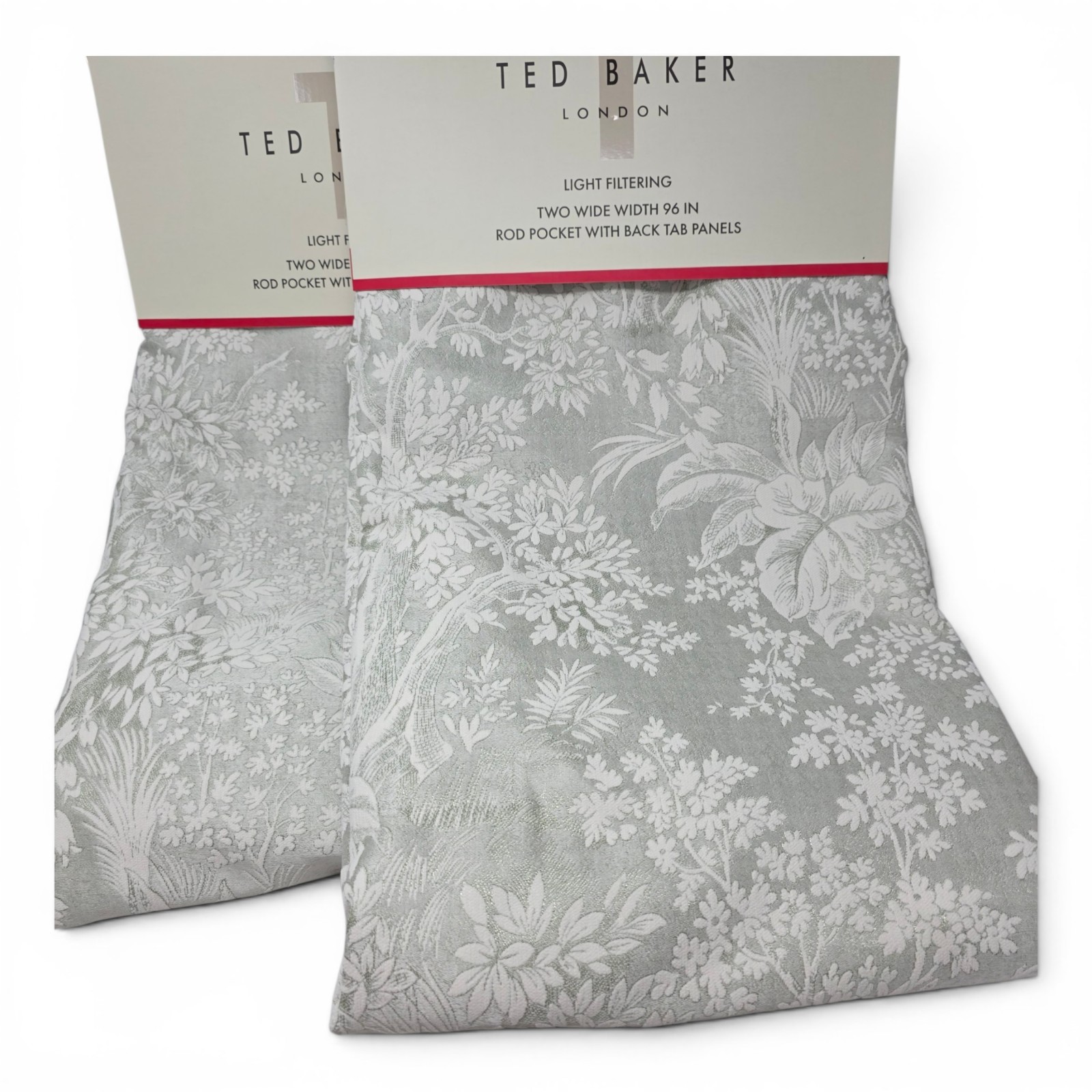 Ted Baker Set of 4 Sage Botanical Toile Room Darkening Curtains 50×96 NEW