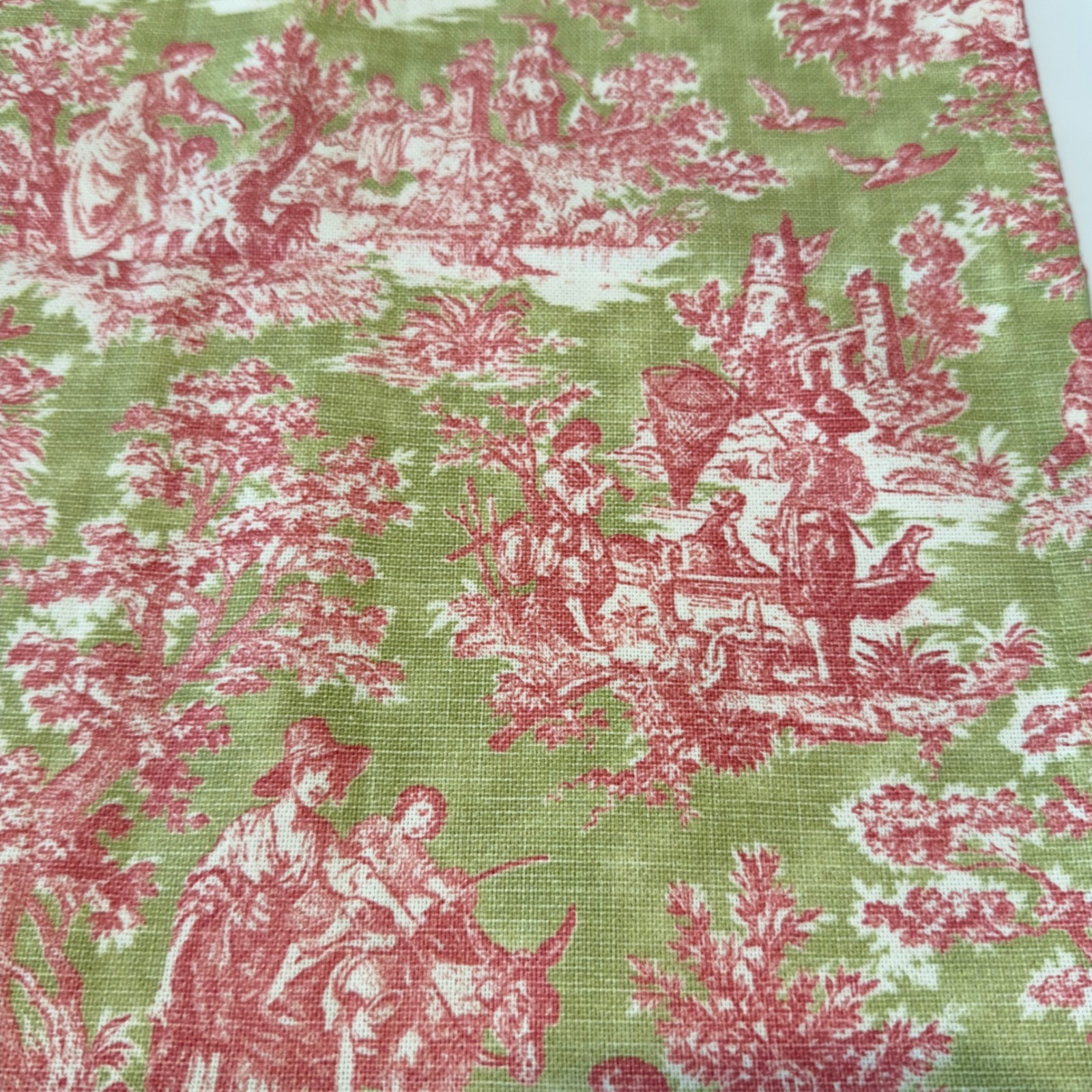 Vintage French Country Toile de Jouy Window Valance Red Green Pastoral 53×16