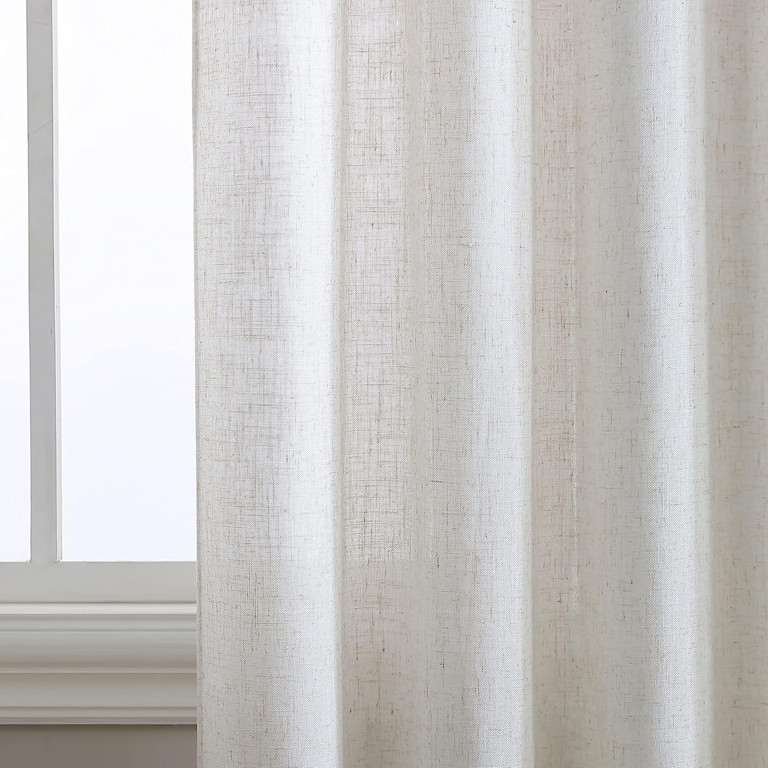 Monroe Natural Button Tab Top Poly Linen 32″ W x 80″ L, 4 Panel Curtains New