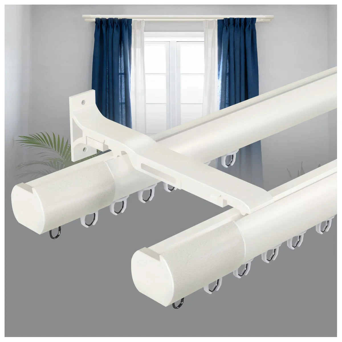 COZLMHJ Double Curtain Rod Set Heavy Duty Aluminum Dual Track White 180in System