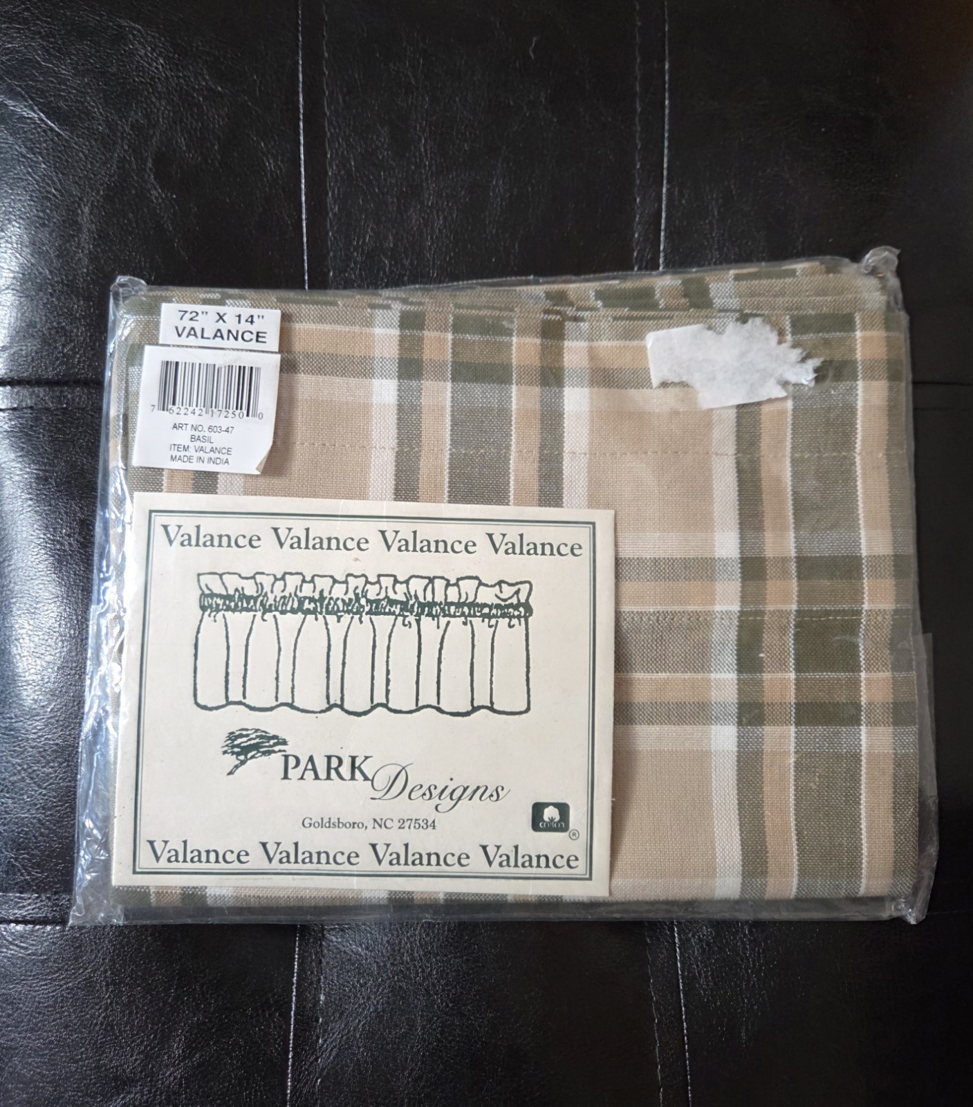 Park Designs BASIL Green White Beige Plaid Valance Curtain 72×14 NEW OLD STOCK
