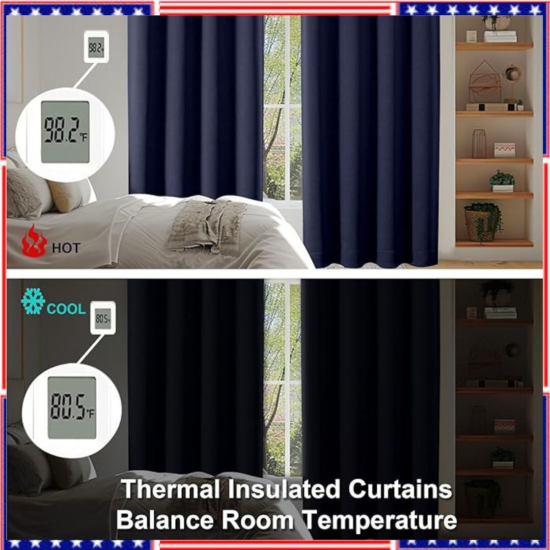 Kitchen Curtains 36″ Long for SMALL Window Short Drapes Navy BLUE 40 X 36 In