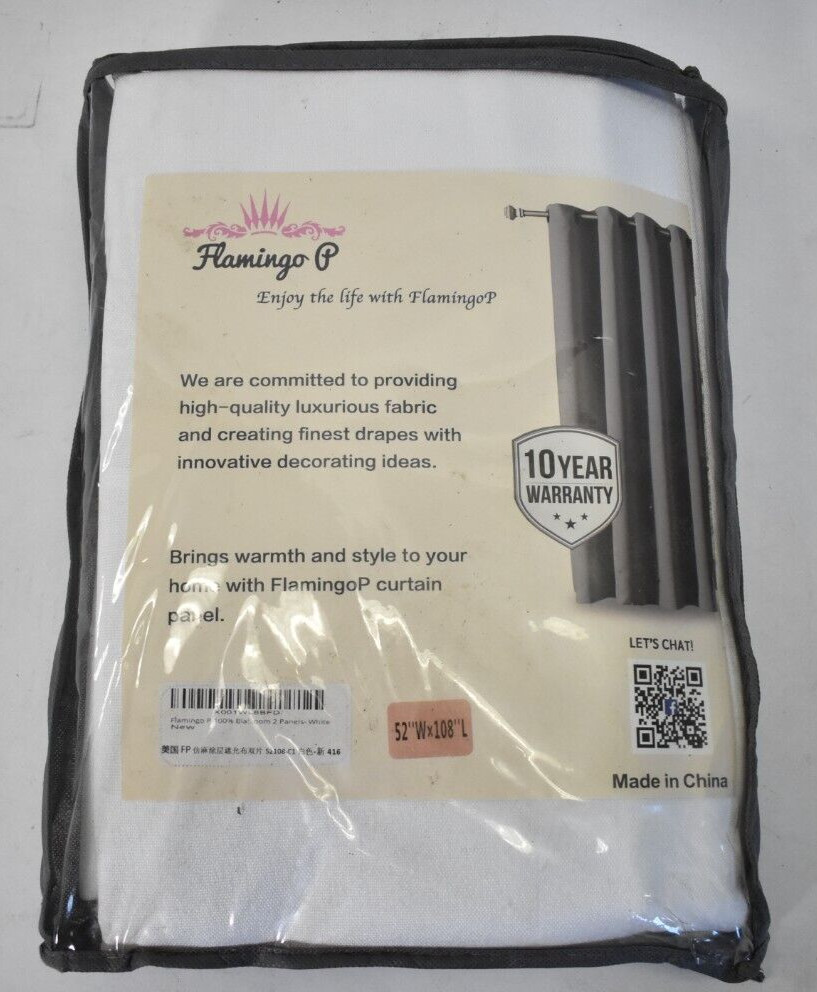 Flamingo P Blackout Curtains Textured Linen 52″ x 108″ Pure White 2 Panel Set