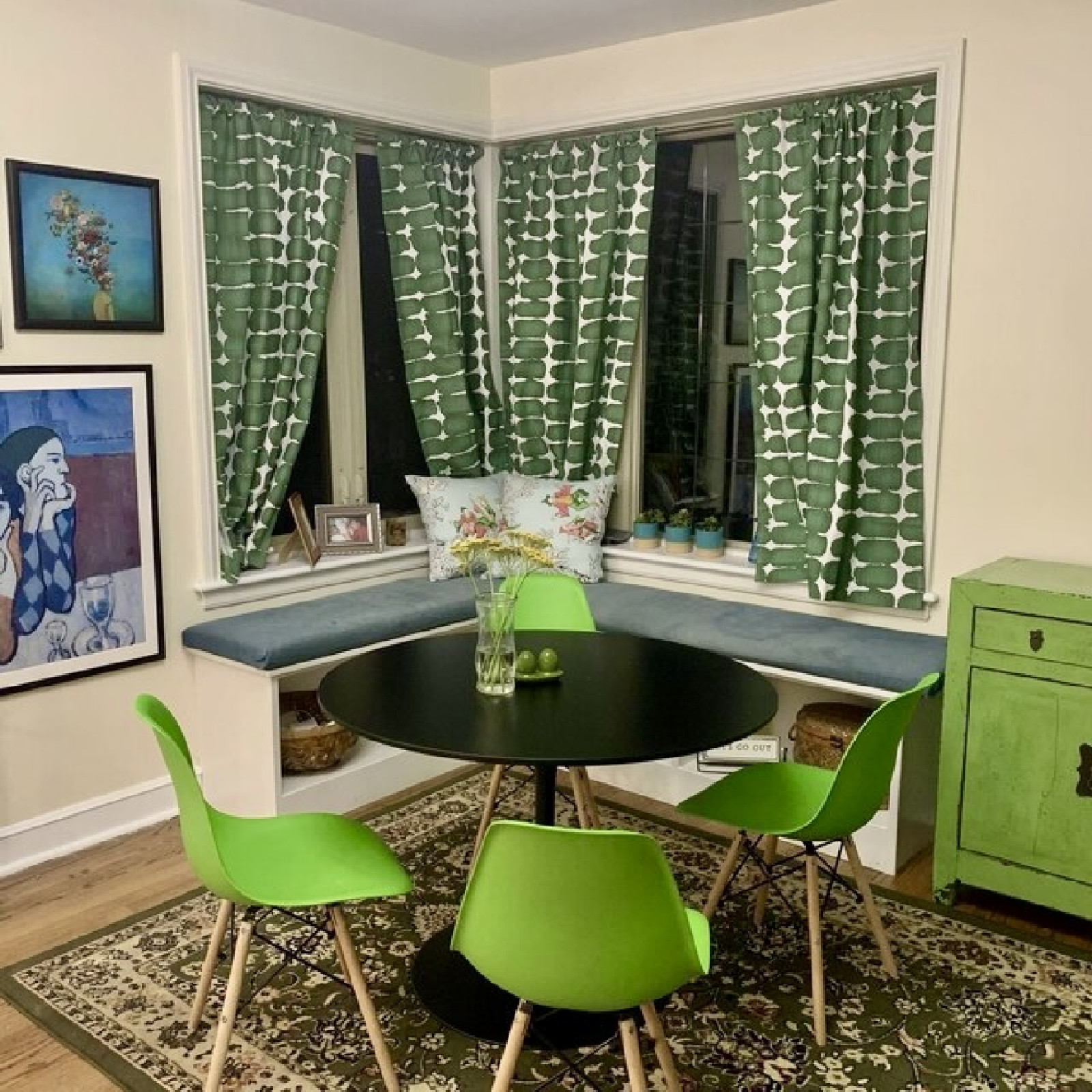 Curtains Made in the USA, Shibori Dot Green, Medium Weight Cotton Slub