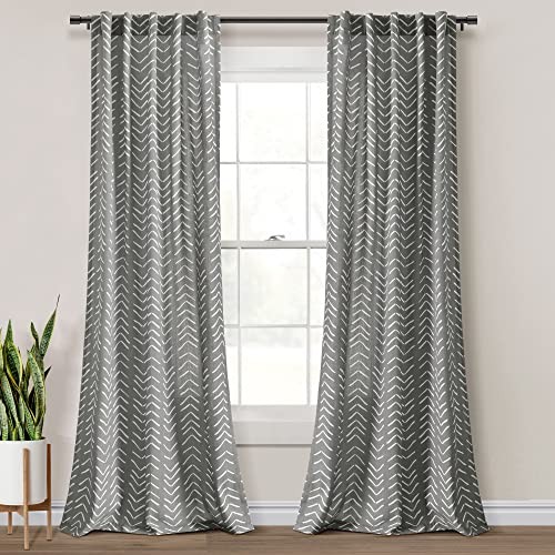 Hygge Modern Arrow Linen Look Window Curtain 40″W x 84″L (Pack of 2) Dark Gray