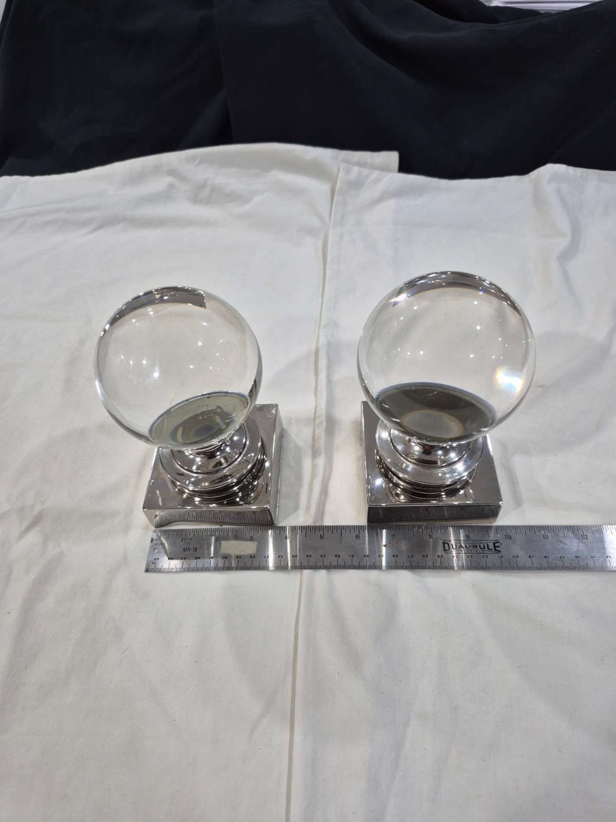 Oversized Crystal Acrylic Curtain Rod Finials Pair Heavy Chrome Glam RH Style