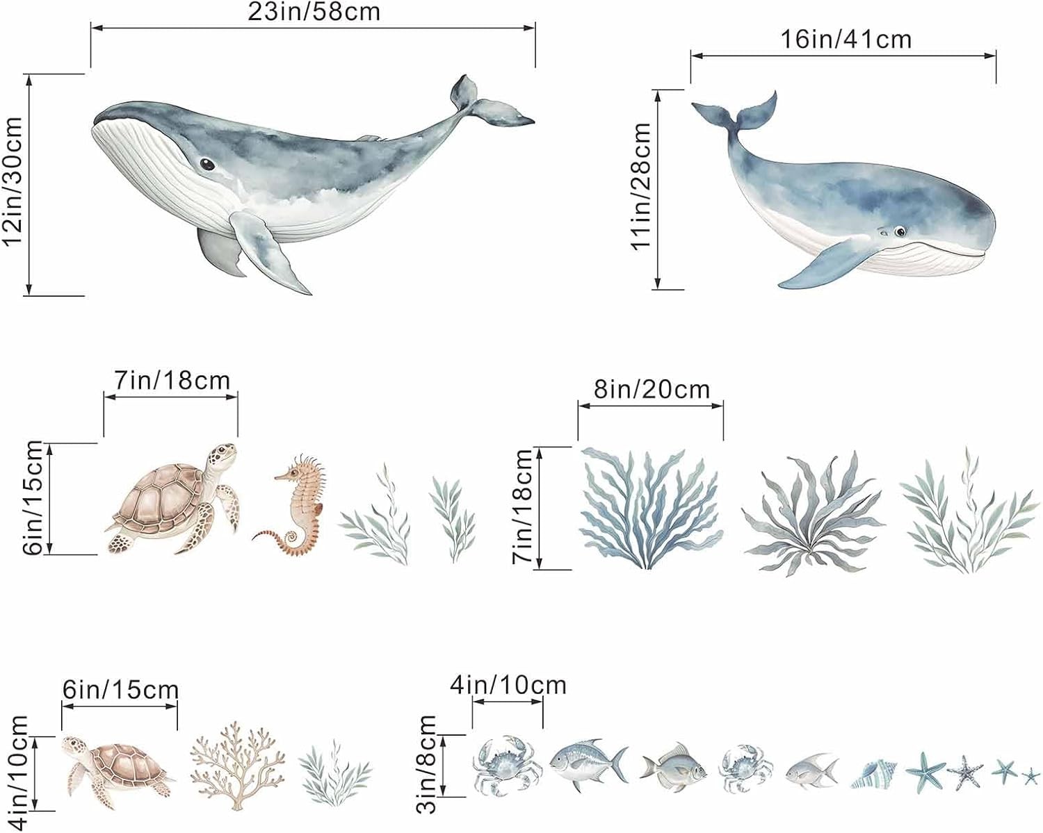 Whale Fish Wall Stickers for Kids: Peel and Stick Under The Sea