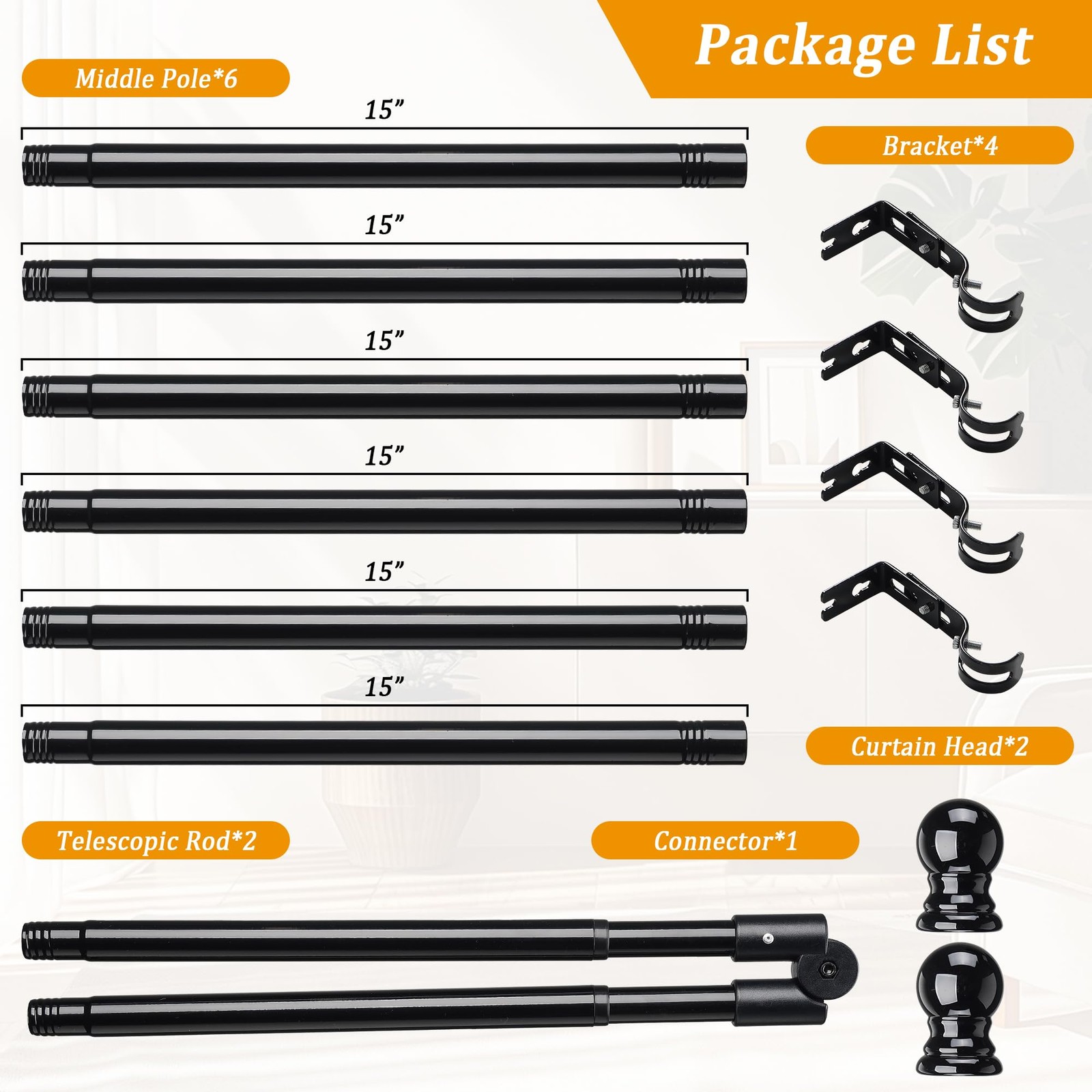 Black Corner Window Curtain Rods L Shape Curved 30 To 136 Inch Adjustable