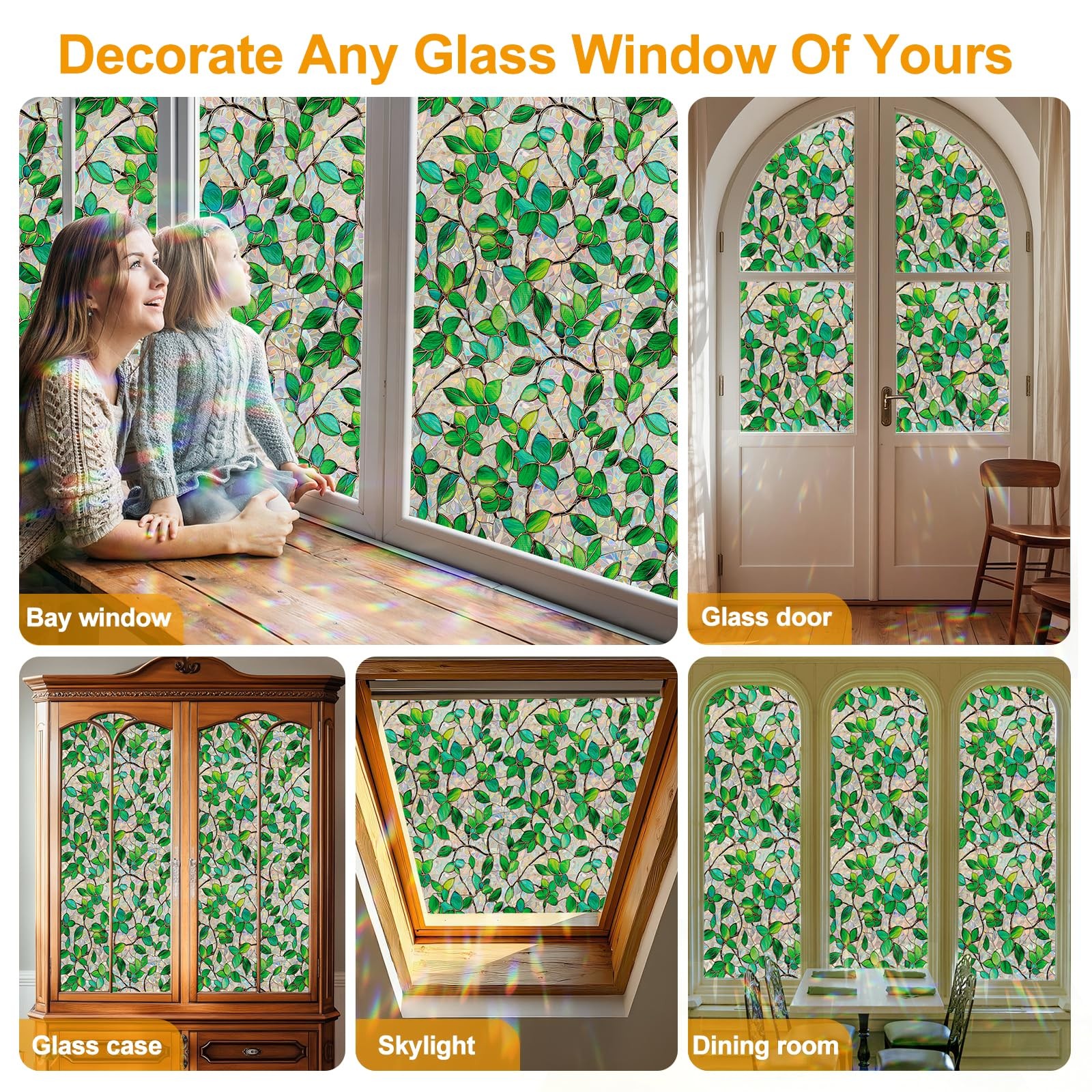 COUNTEWOL Window Privacy Film with Installation 35.4 * 78.7 in, Greenery Leaf