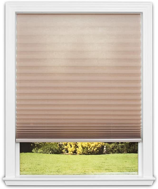 Semi-Sheer Ecru Pleated Shades Window Blinds Cordless Tan 28″ W X 64″ H FLB-92