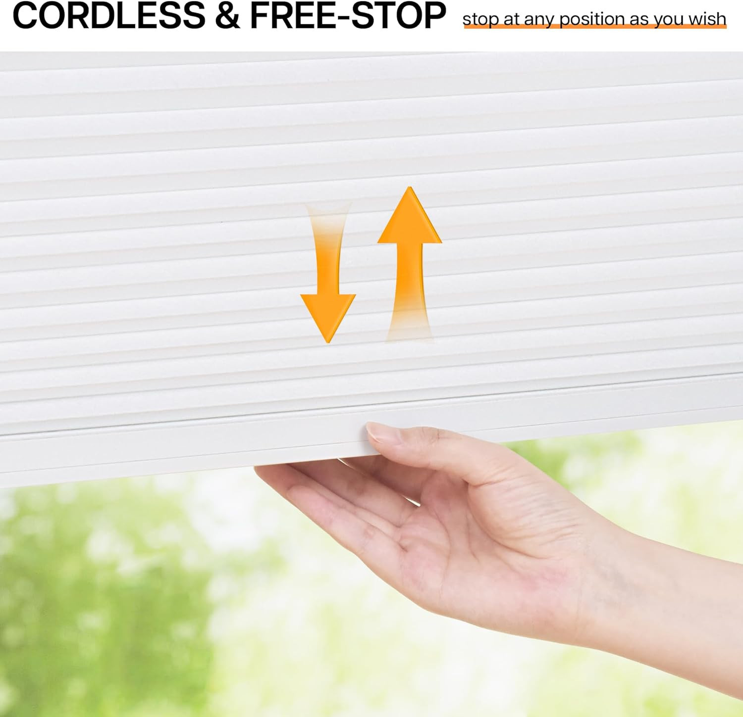 Cordless Honeycomb Blinds, UV Protection, Easy Mount, 38″ W x 72″ H, White