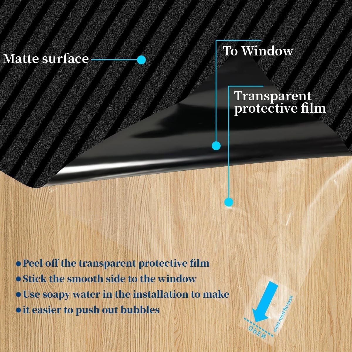 Opaque Black Window Covering – 100% Light Block, Easy Install – 11.8 x 78.7 in